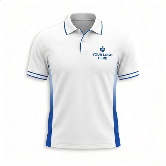 Custom White Blue Accent Office Polo Shirt - Front