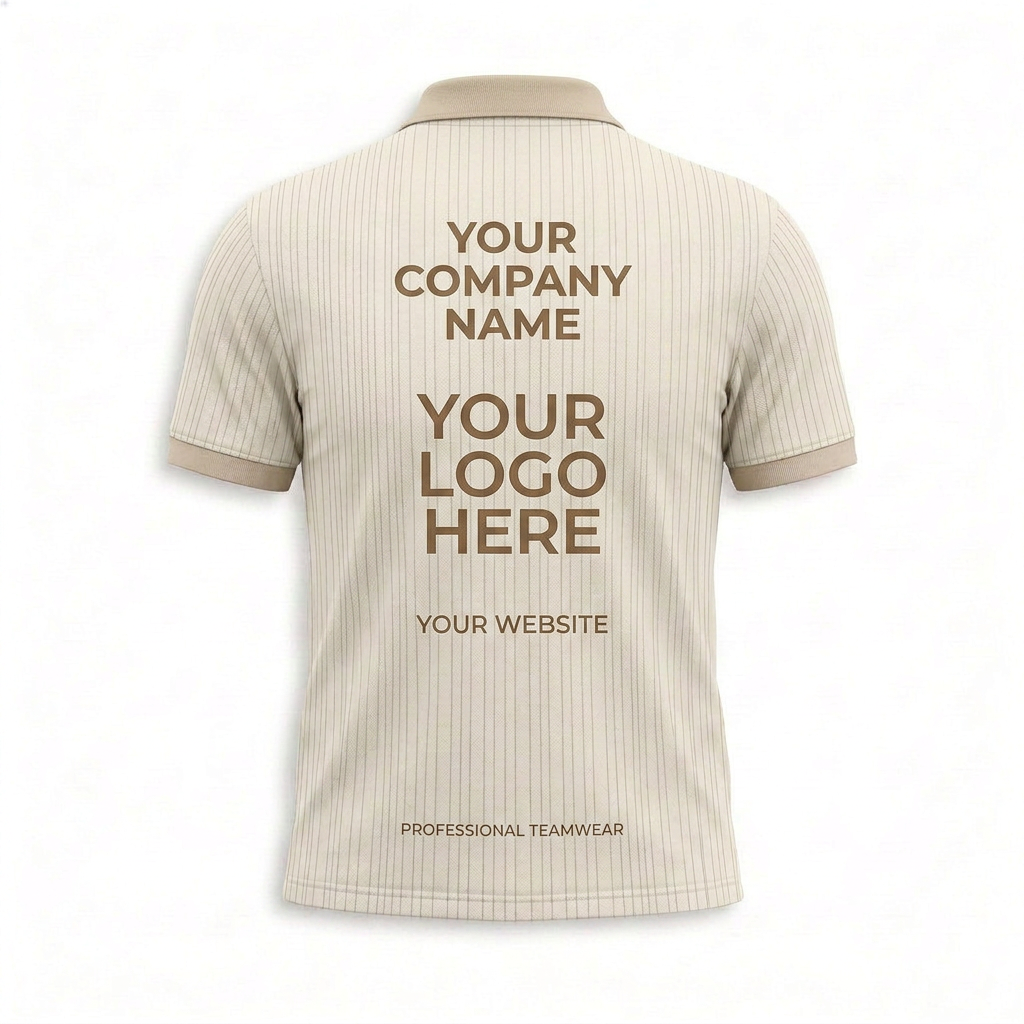 Custom Cream Pinstripe Office Polo Shirt - Back