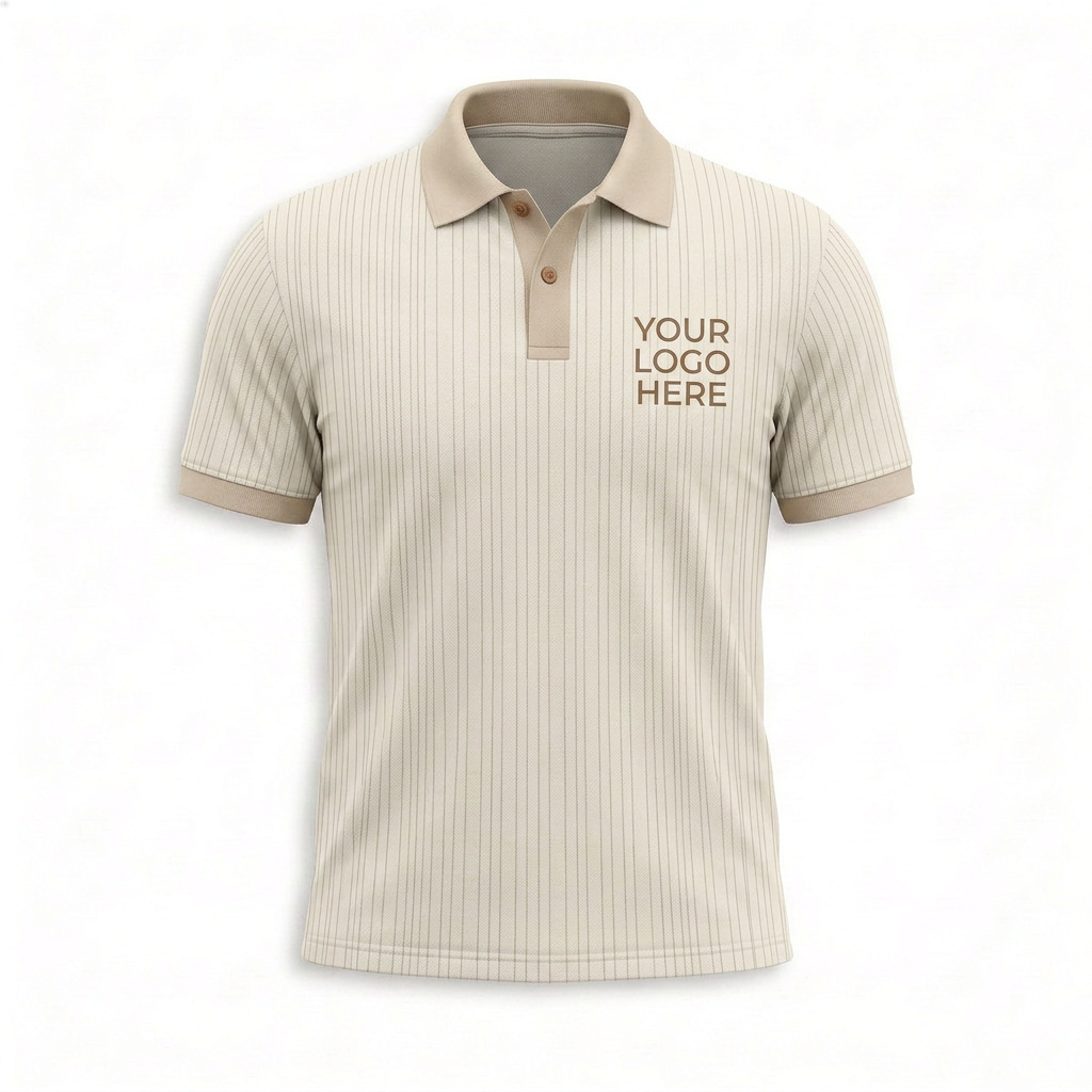 Custom Cream Pinstripe Office Polo Shirt - Front