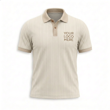 Custom Cream Pinstripe Office Polo Shirt - Front