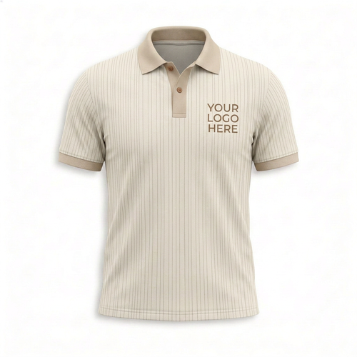 Custom Cream Pinstripe Office Polo Shirt - Front