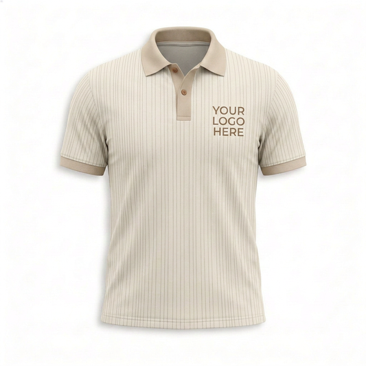 Custom Cream Pinstripe Office Polo Shirt - Front