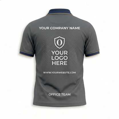 Custom Charcoal Gold Trim Office Polo Shirt - Back
