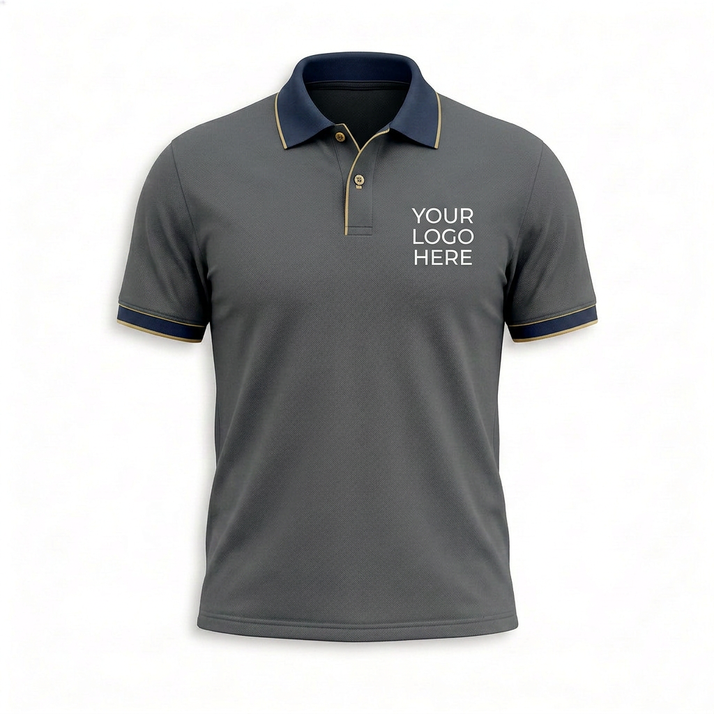 Custom Charcoal Gold Trim Office Polo Shirt - Front