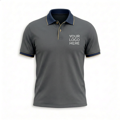 Custom Charcoal Gold Trim Office Polo Shirt - Front