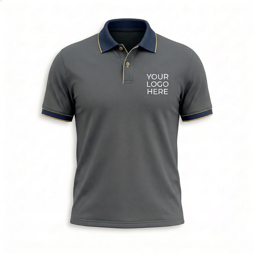 Custom Charcoal Gold Trim Office Polo Shirt - Front