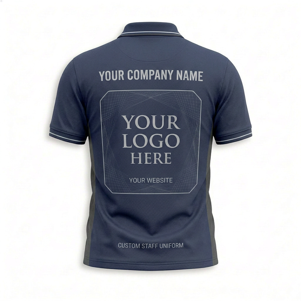 Custom Navy Shield Logo Office Polo Shirt - Back
