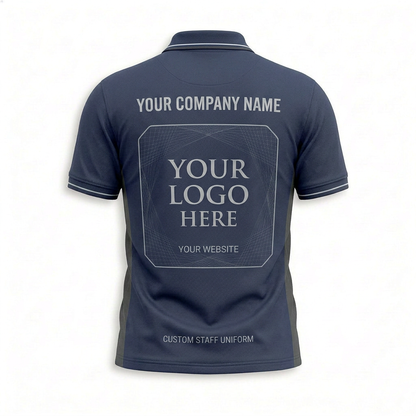 Custom Navy Shield Logo Office Polo Shirt - Back
