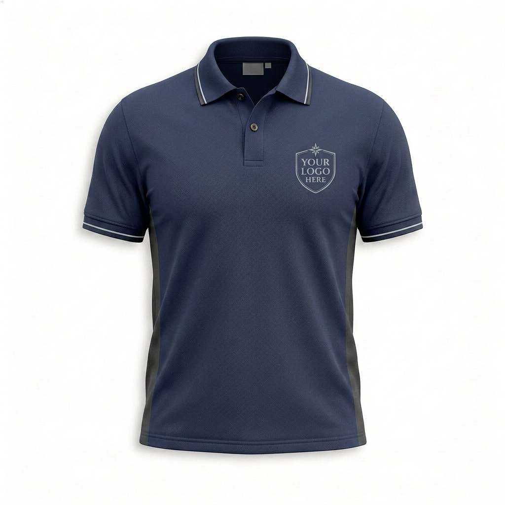 Custom Navy Shield Logo Office Polo Shirt - Front