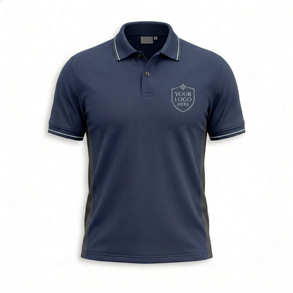 Custom Navy Shield Logo Office Polo Shirt - Front