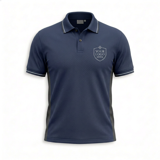 Custom Navy Shield Logo Office Polo Shirt - Front