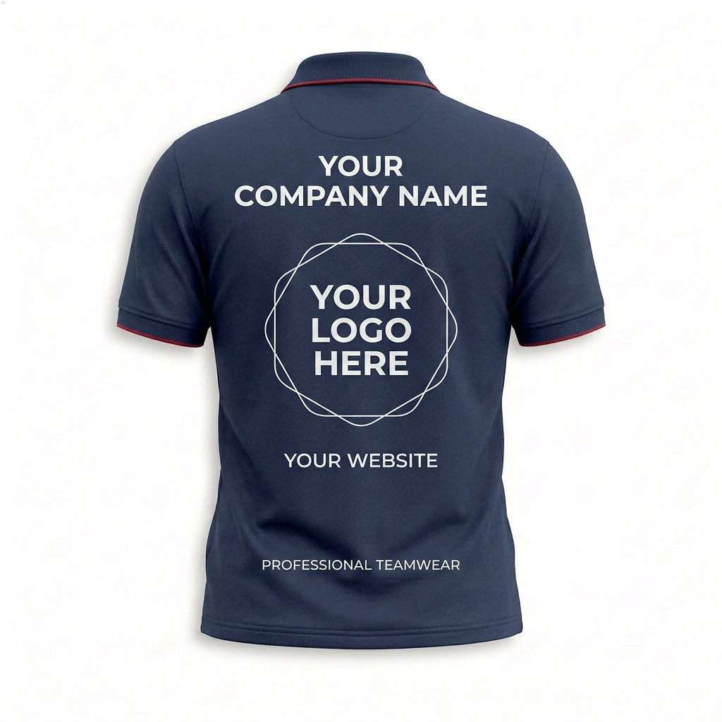 Custom Navy Red Trim Office Polo Shirt - Back