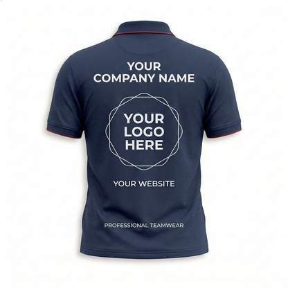 Custom Navy Red Trim Office Polo Shirt - Back