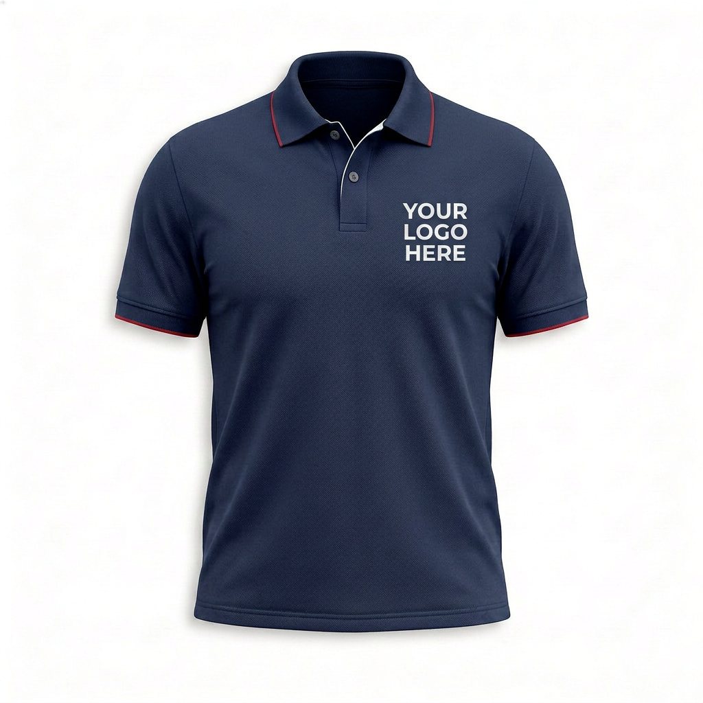 Custom Navy Red Trim Office Polo Shirt - Front