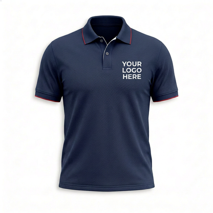Custom Navy Red Trim Office Polo Shirt - Front