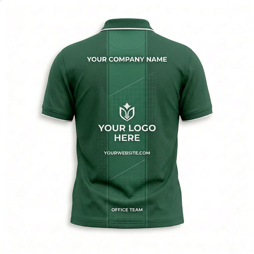 Custom Green Vertical Stripe Office Polo Shirt - Back