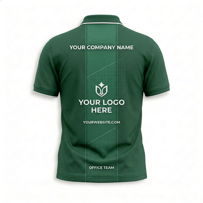 Custom Green Vertical Stripe Office Polo Shirt - Back
