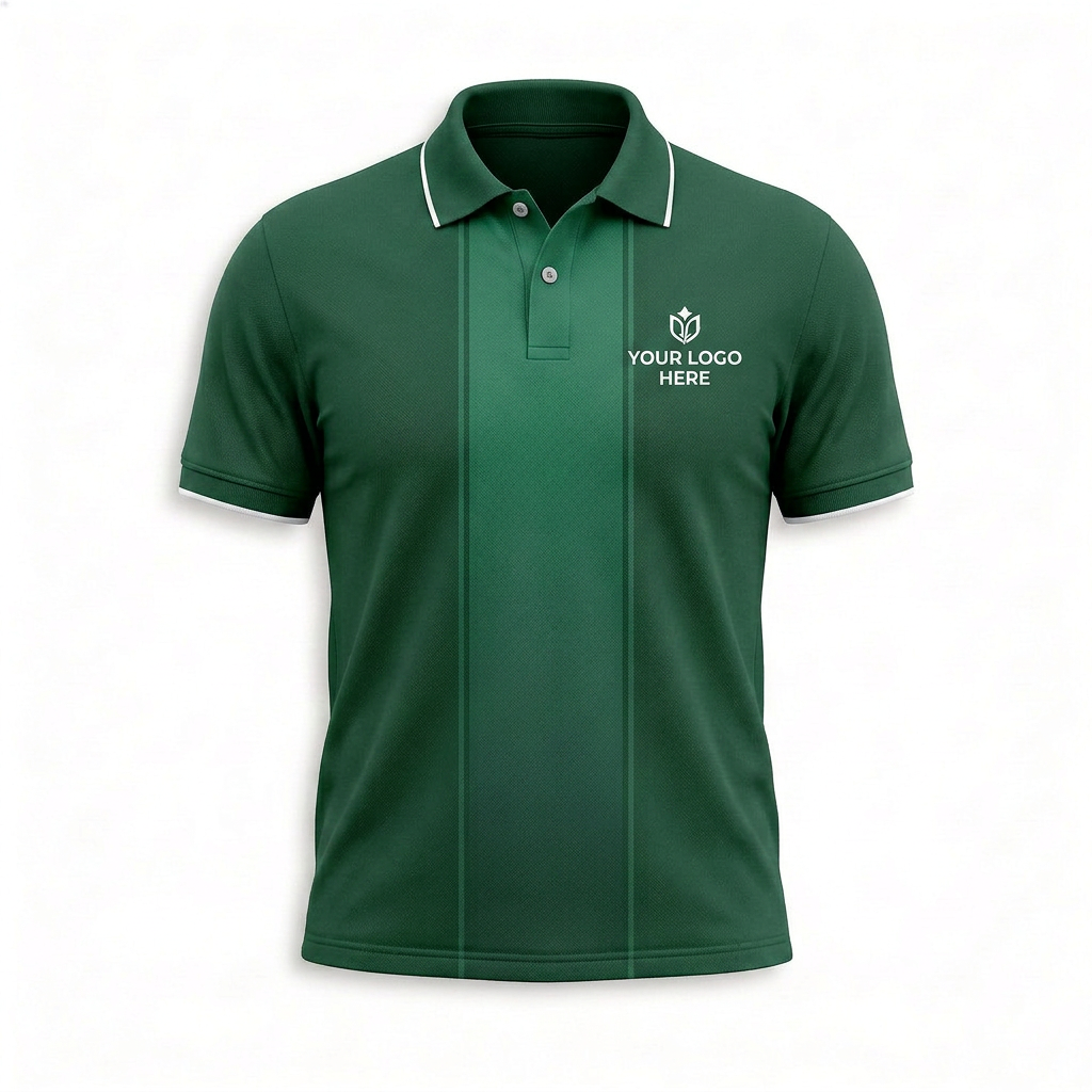 Custom Green Vertical Stripe Office Polo Shirt - Front