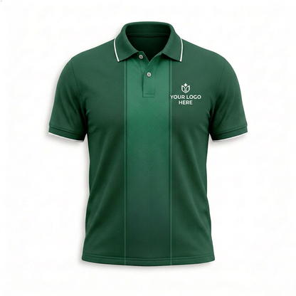 Custom Green Vertical Stripe Office Polo Shirt - Front