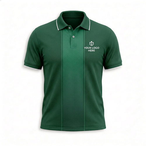 Custom Green Vertical Stripe Office Polo Shirt - Front