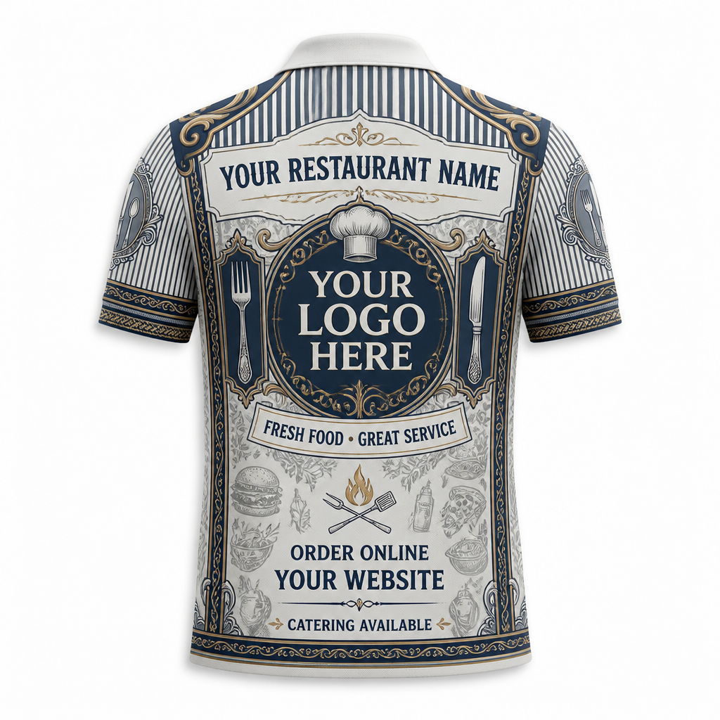 Custom Fine Dining Menu Restaurant Uniform Shirt - Back