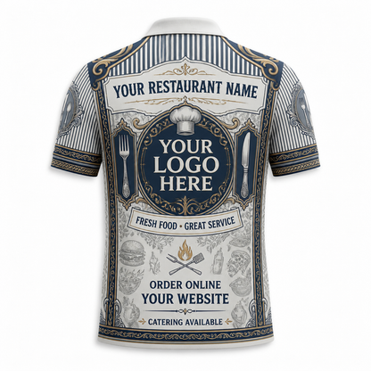Custom Fine Dining Menu Restaurant Uniform Shirt - Back