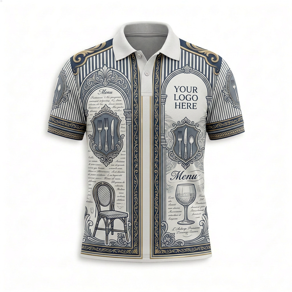 Custom Fine Dining Menu Restaurant Uniform Shirt - Front