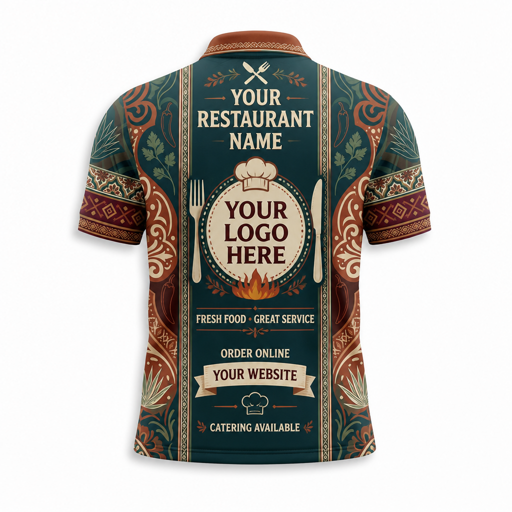 Custom Mexican Cantina Tile Restaurant Uniform Shirt - Back