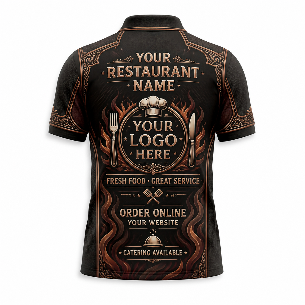 Custom Smokehouse BBQ Flame Restaurant Uniform Shirt - Back