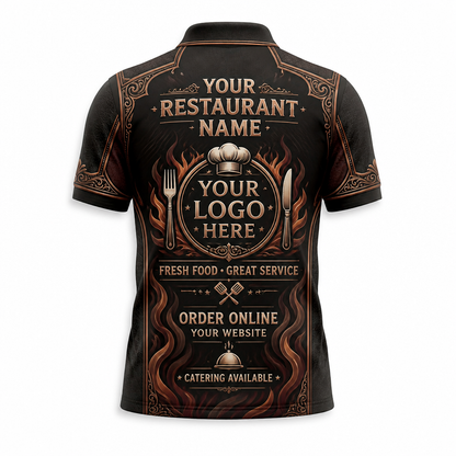 Custom Smokehouse BBQ Flame Restaurant Uniform Shirt - Back