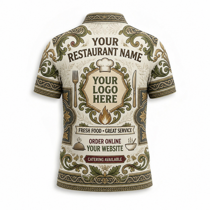 Custom Ornamental Bistro Restaurant Uniform Shirt - Back