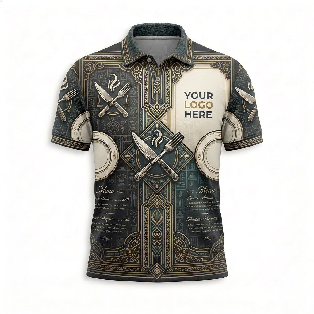 Custom Fine Dining Cutlery Restaurant Uniform Shirt - Front