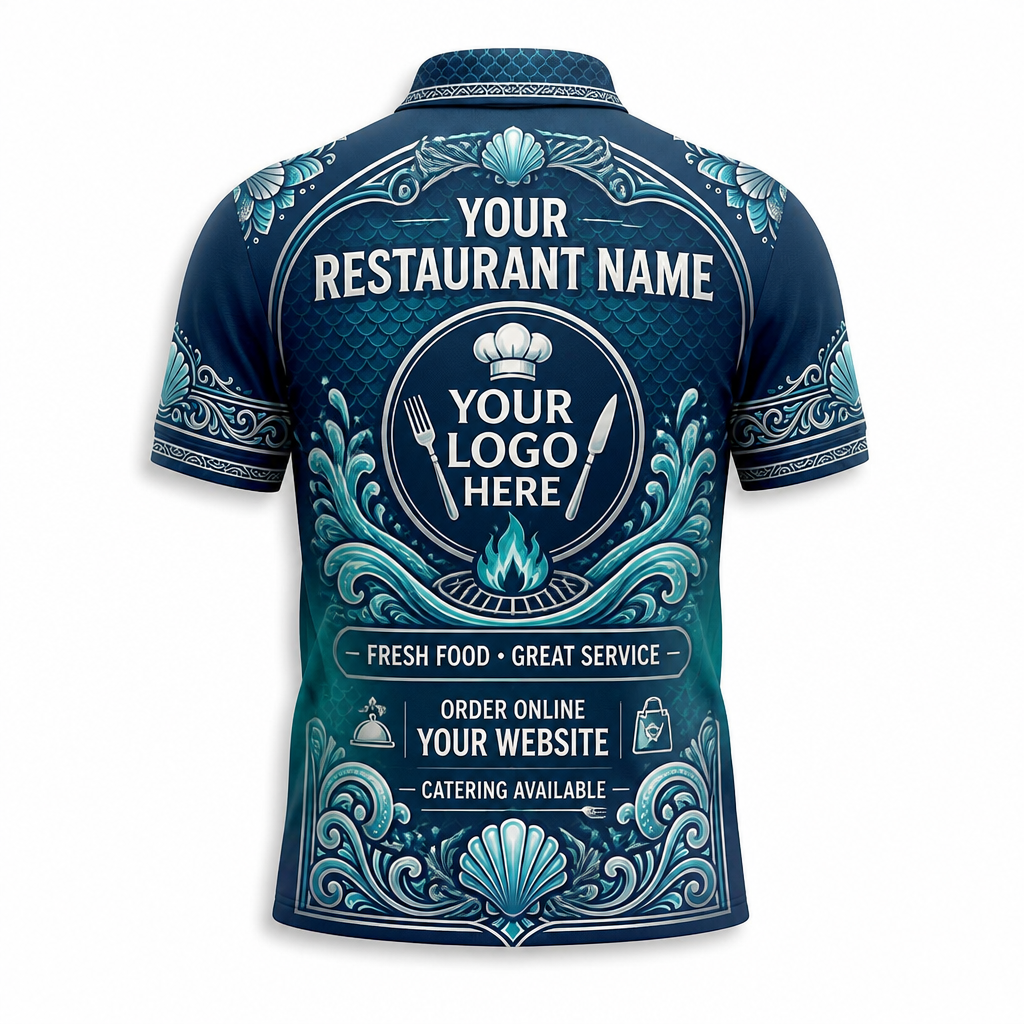 Custom Seafood Wave Restaurant Uniform Shirt - Back