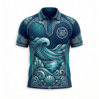 Custom Seafood Wave Restaurant Uniform Shirt - Front