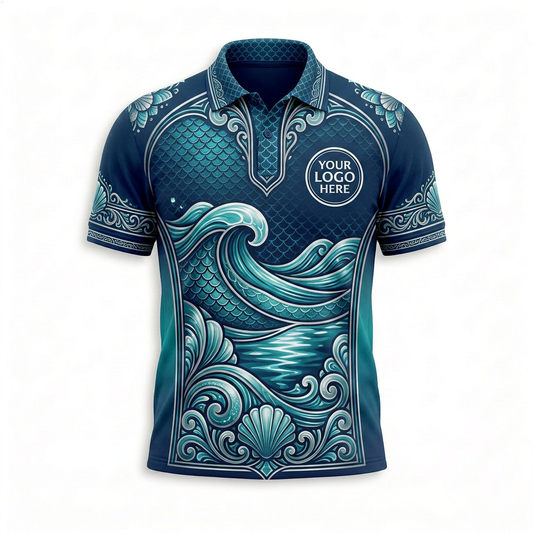 Custom Seafood Wave Restaurant Uniform Shirt - Front