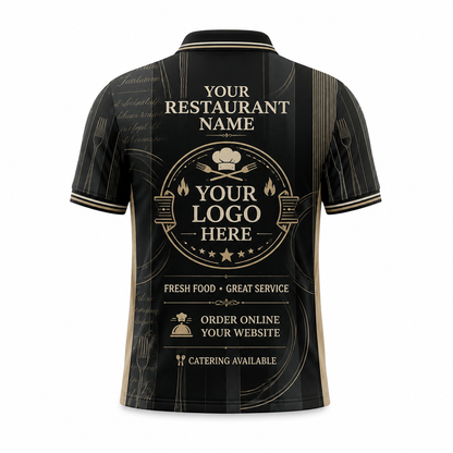 Custom Black Fine Dining Menu Restaurant Uniform Shirt - Back