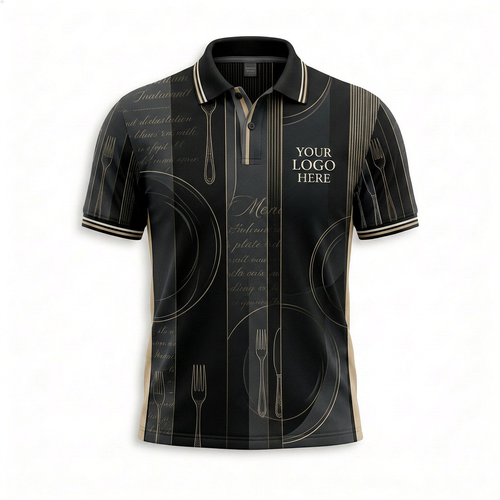 Custom Black Fine Dining Menu Restaurant Uniform Shirt - Front
