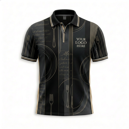 Custom Black Fine Dining Menu Restaurant Uniform Shirt - Front