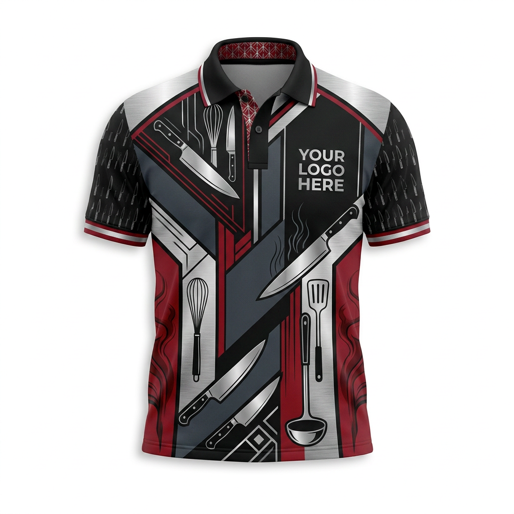 Custom Chef Knife Culinary Restaurant Uniform Shirt - Front