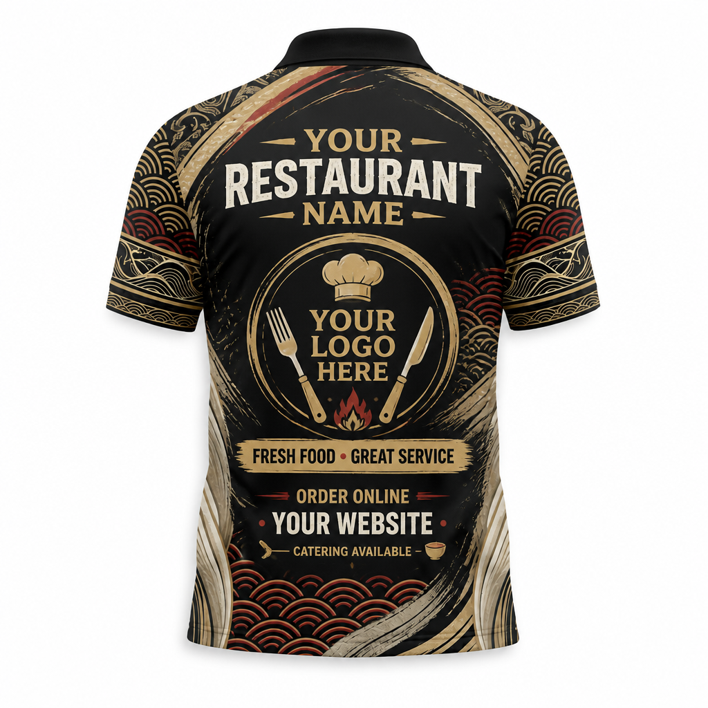 Custom Japanese Sushi Wave Restaurant Uniform Shirt - Back