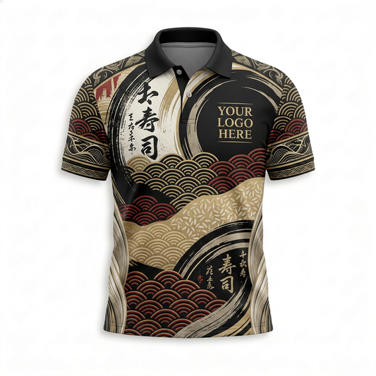 Custom Japanese Sushi Wave Restaurant Uniform Shirt - Front