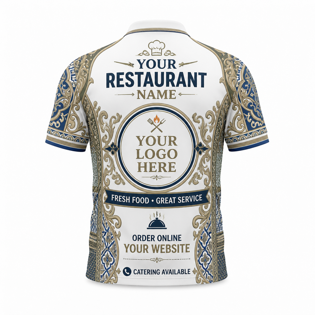 Custom Mediterranean Tile Restaurant Uniform Shirt - Back