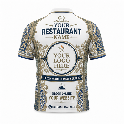 Custom Mediterranean Tile Restaurant Uniform Shirt - Back
