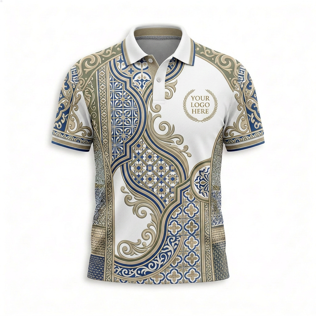 Custom Mediterranean Tile Restaurant Uniform Shirt - Front