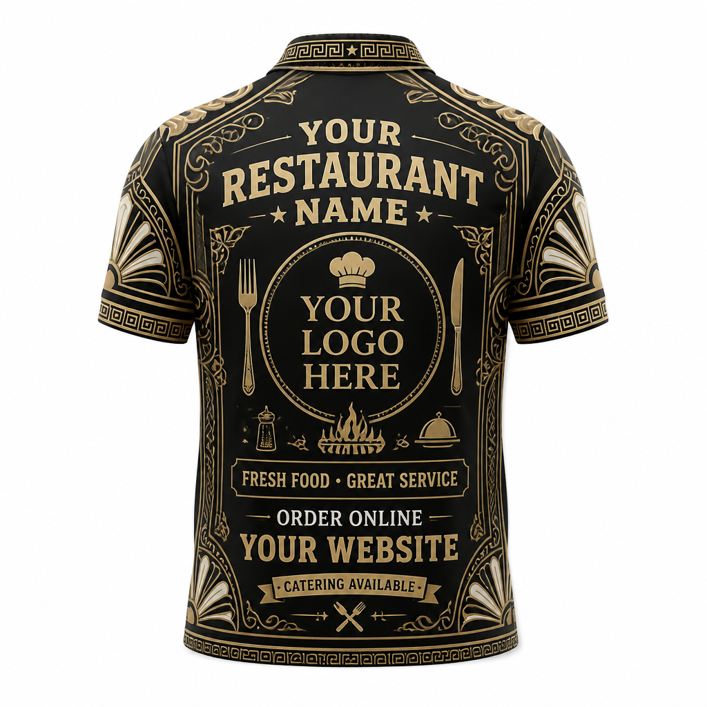 Custom Luxury Art Deco Dining Restaurant Uniform Shirt - Back