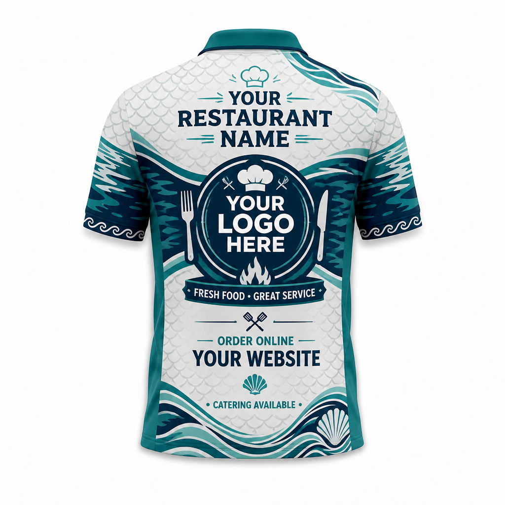 Custom Seafood Oyster Wave Restaurant Uniform Shirt - Back