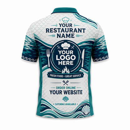 Custom Seafood Oyster Wave Restaurant Uniform Shirt - Back