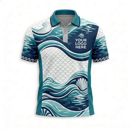 Custom Seafood Oyster Wave Restaurant Uniform Shirt - Front