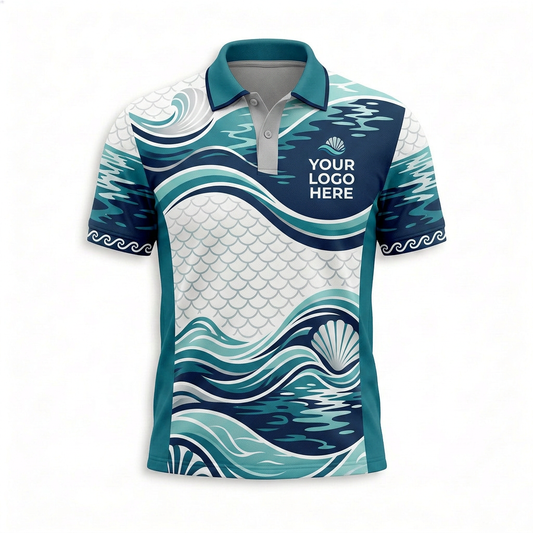 Custom Seafood Oyster Wave Restaurant Uniform Shirt - Front