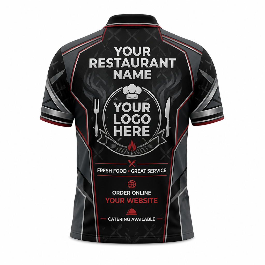 Custom Black Chef Knife Restaurant Uniform Shirt - Back